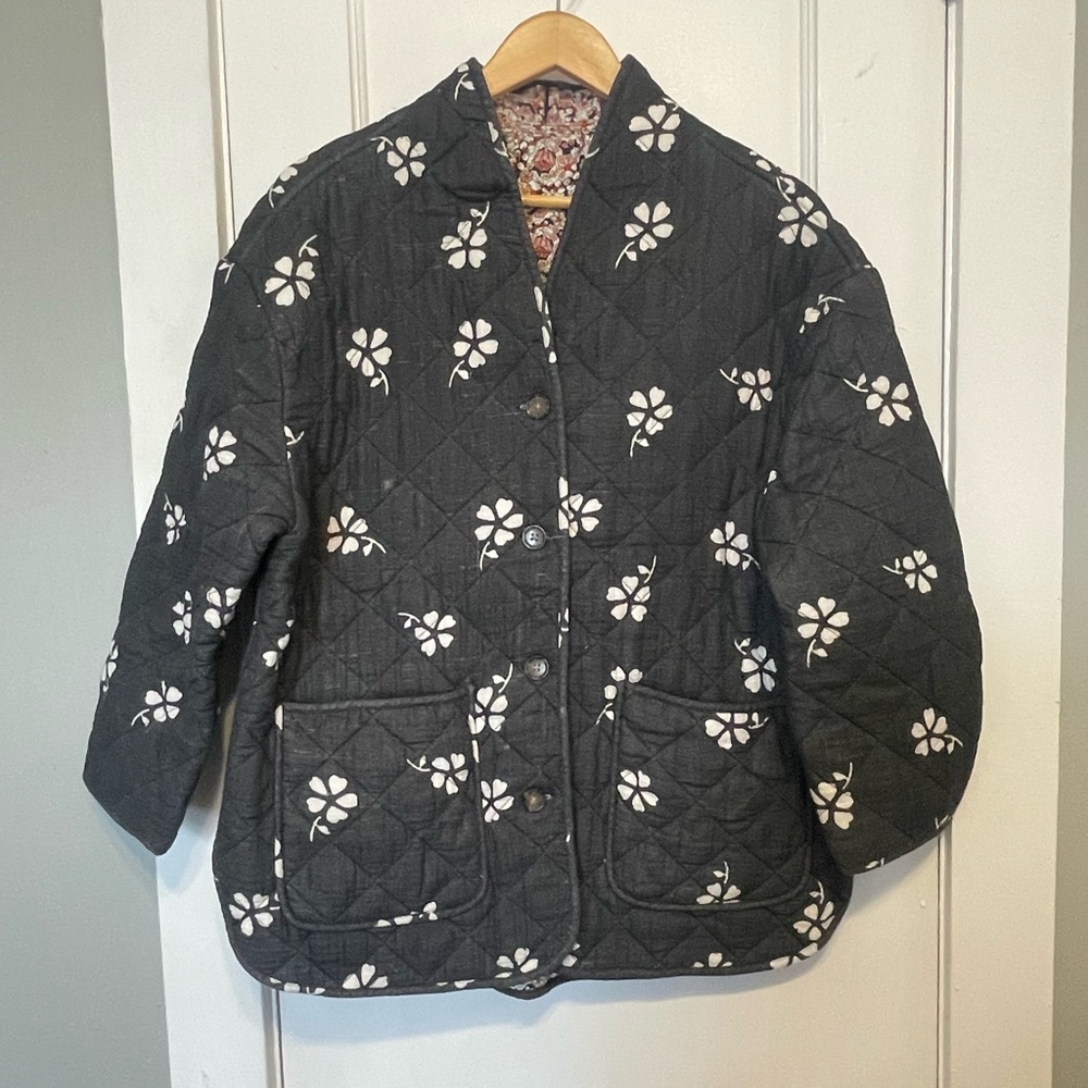 Marine Layer Black and White Floral Quilted Jacket size L